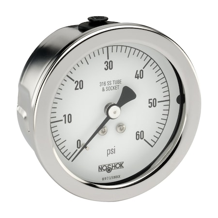 NOSHOK Pressure Gauge, 2.5" 304SS Case, 316SS Internals, 30 psi, 1/4 NPT Male Back Conn, 304SS Front Flange 25-410-30-psi-SSFF